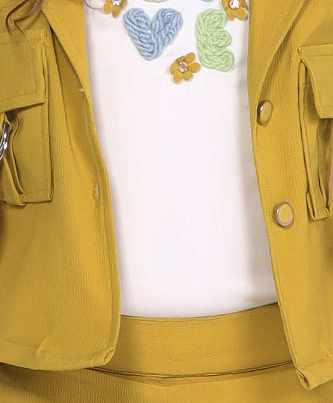 Cotton Silk Love Text Embroidered Top & Pant With Half Sleeves Jacket Set