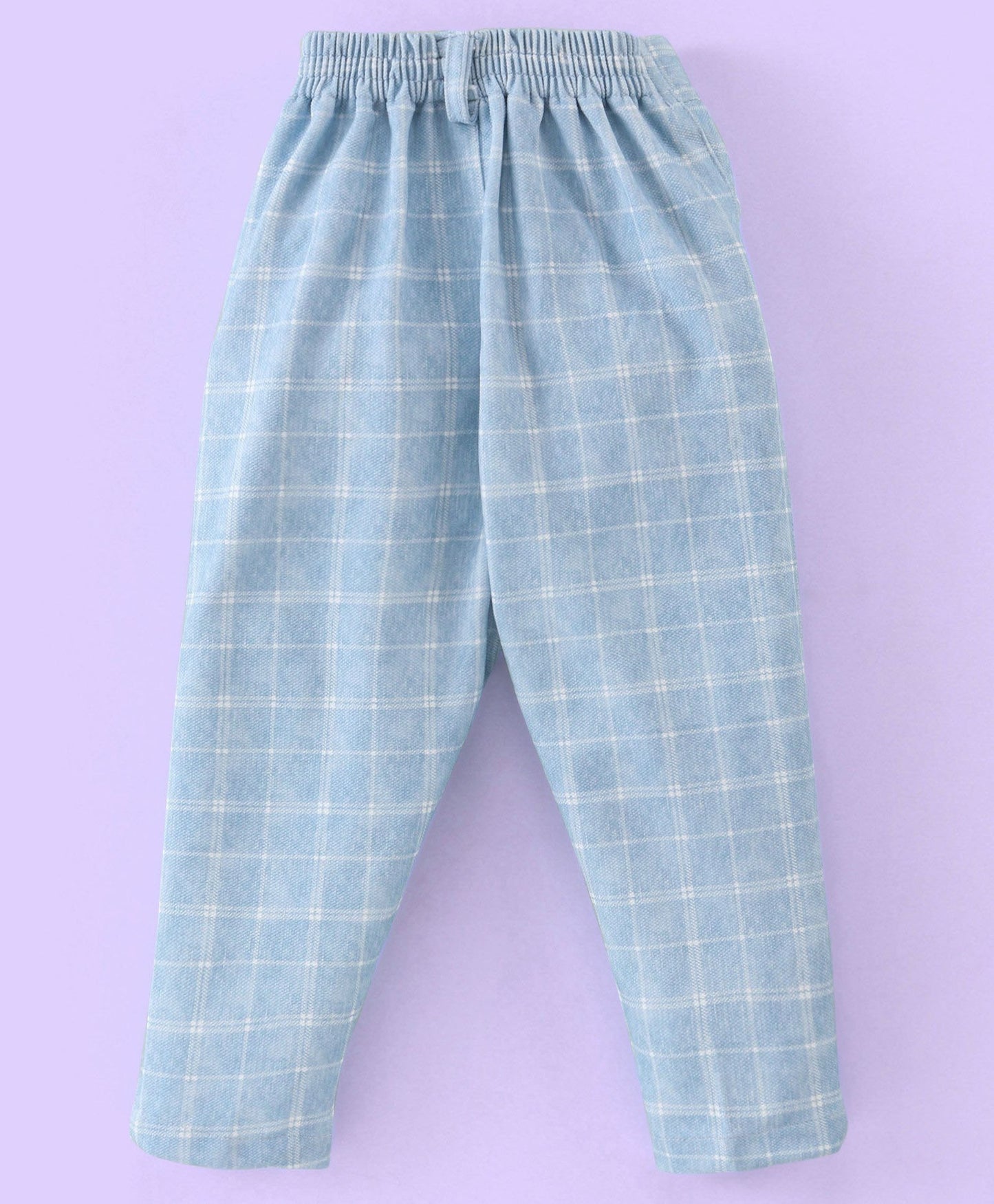 Full Sleeves Three Piece Party Suit Checkered with Bow & Hat - White & Blue