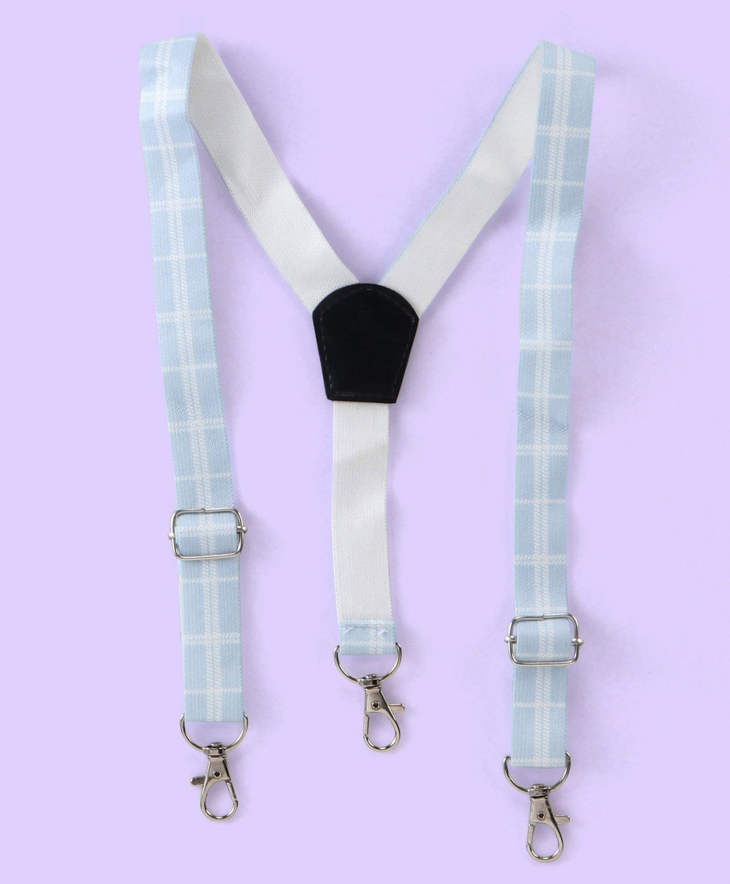 Full Sleeves Three Piece Party Suit Checkered with Bow & Hat - White & Blue