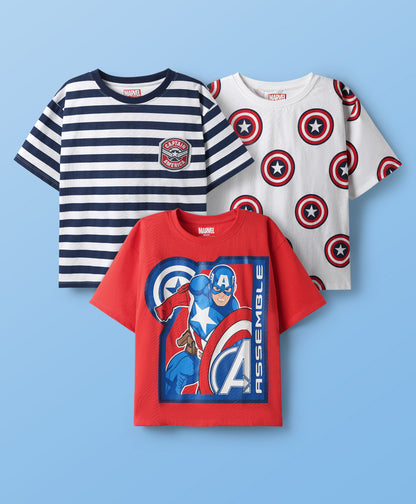 Single Jersey Knit Half Sleeve Oversize Drop Shoulder T-Shirts with Avengers Graphics Pack of 3 - Red & White