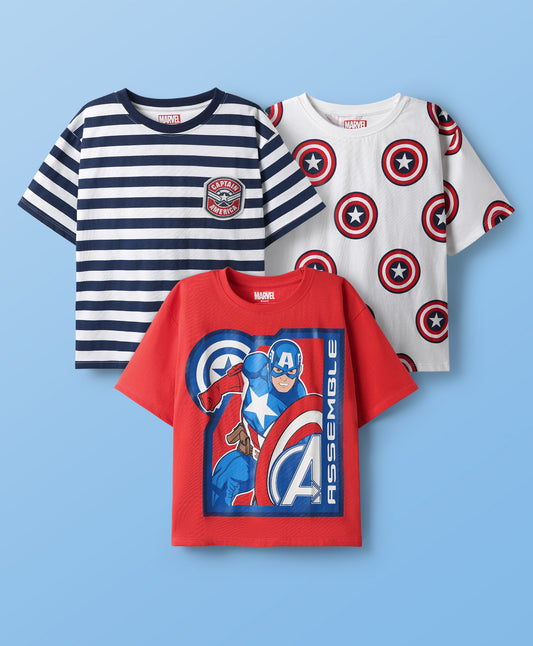 Single Jersey Knit Half Sleeve Oversize Drop Shoulder T-Shirts with Avengers Graphics Pack of 3 - Red & White