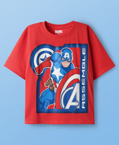 Single Jersey Knit Half Sleeve Oversize Drop Shoulder T-Shirts with Avengers Graphics Pack of 3 - Red & White