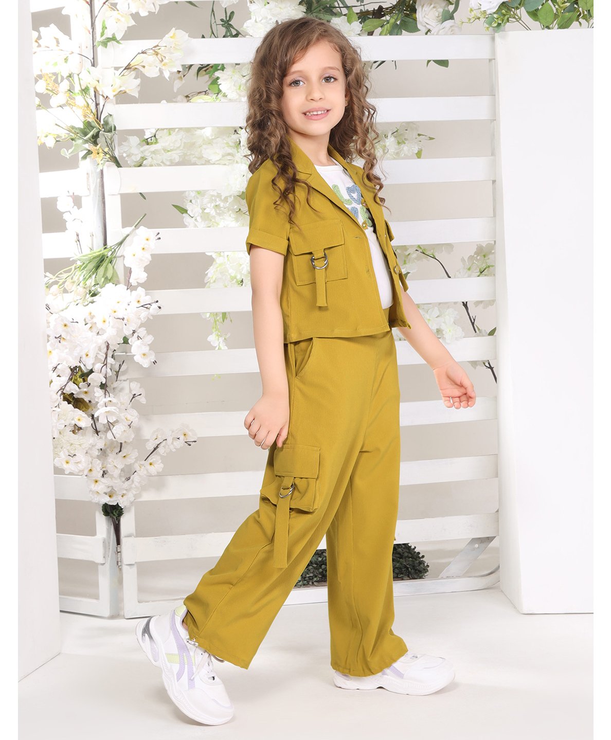 Cotton Silk Love Text Embroidered Top & Pant With Half Sleeves Jacket Set