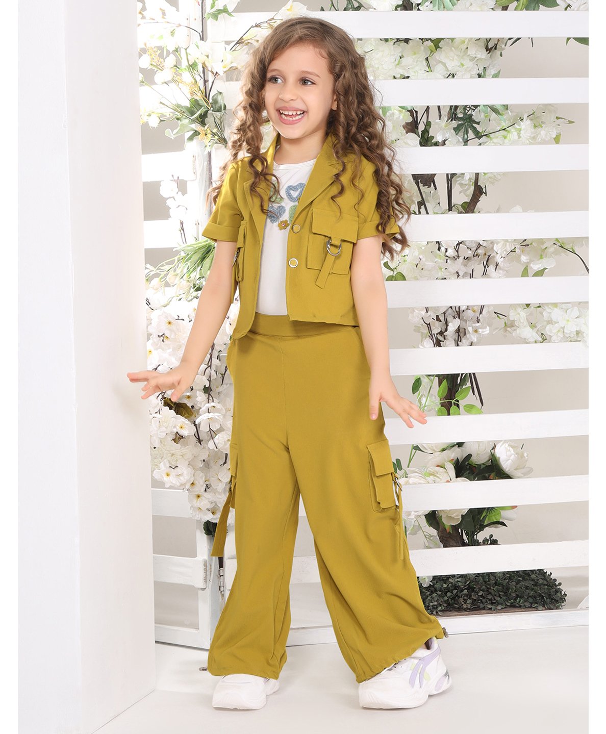 Cotton Silk Love Text Embroidered Top & Pant With Half Sleeves Jacket Set
