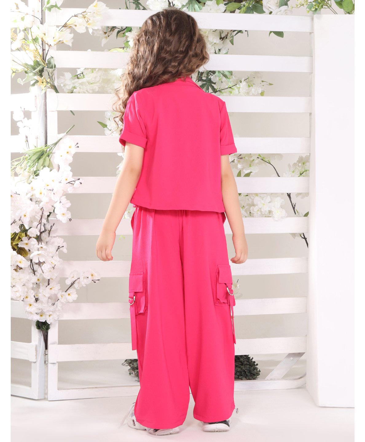 Cotton Silk Love Text Embroidered Top & Pant With Half Sleeves Jacket Set