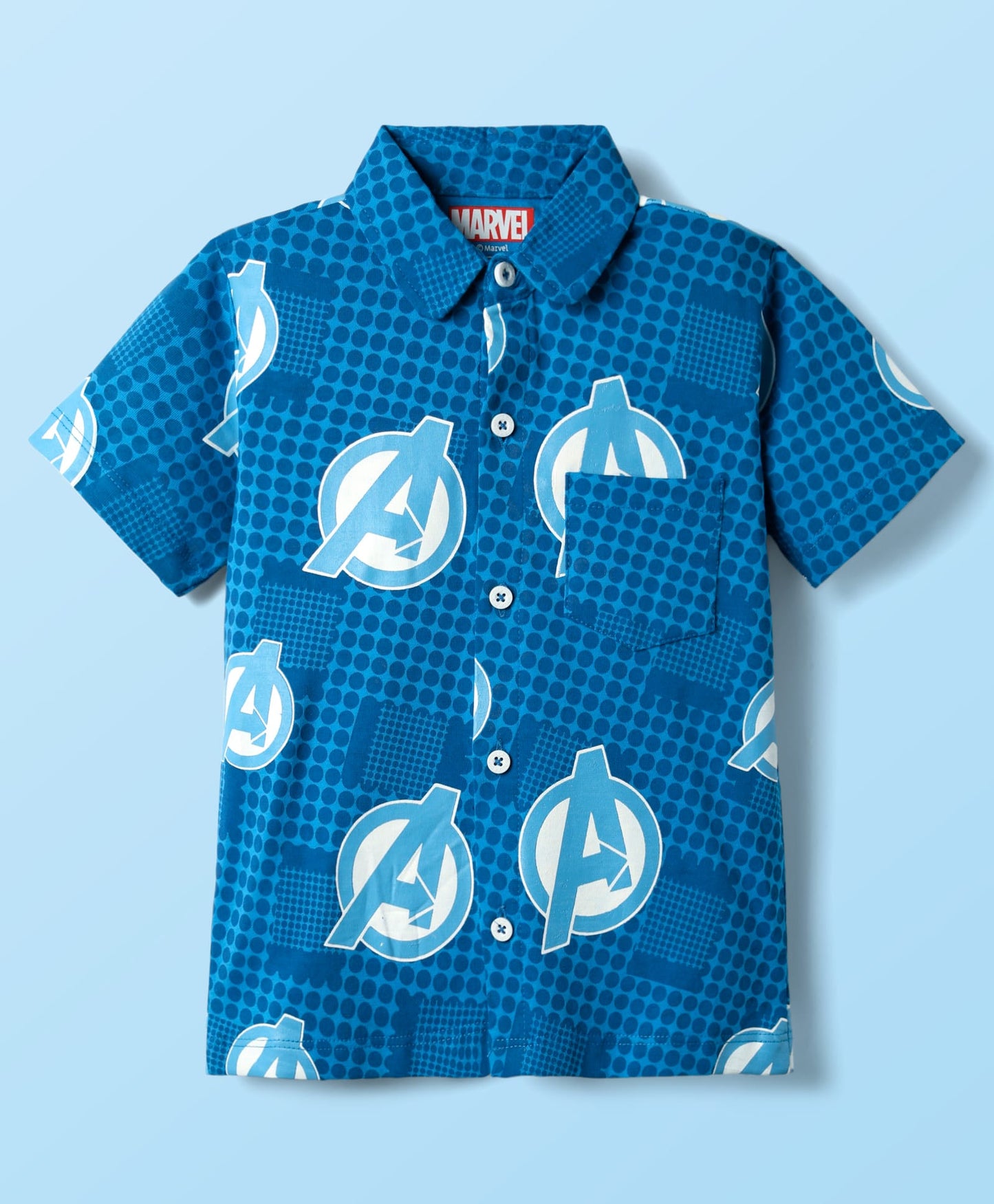 Single Jersey Knit Half Sleeves Shirt & Shorts Co-Ord Set With Avengers Graphics & T-Shirt - Blue