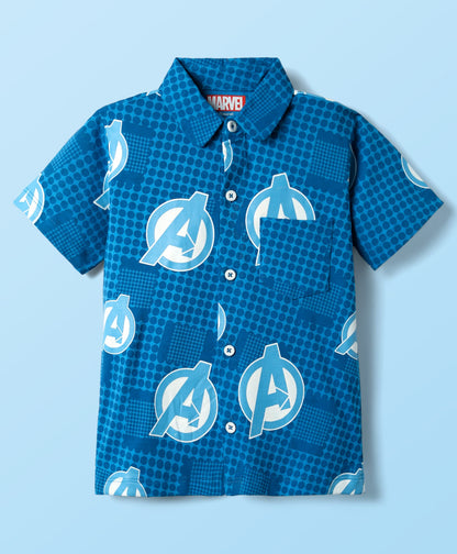 Single Jersey Knit Half Sleeves Shirt & Shorts Co-Ord Set With Avengers Graphics & T-Shirt - Blue