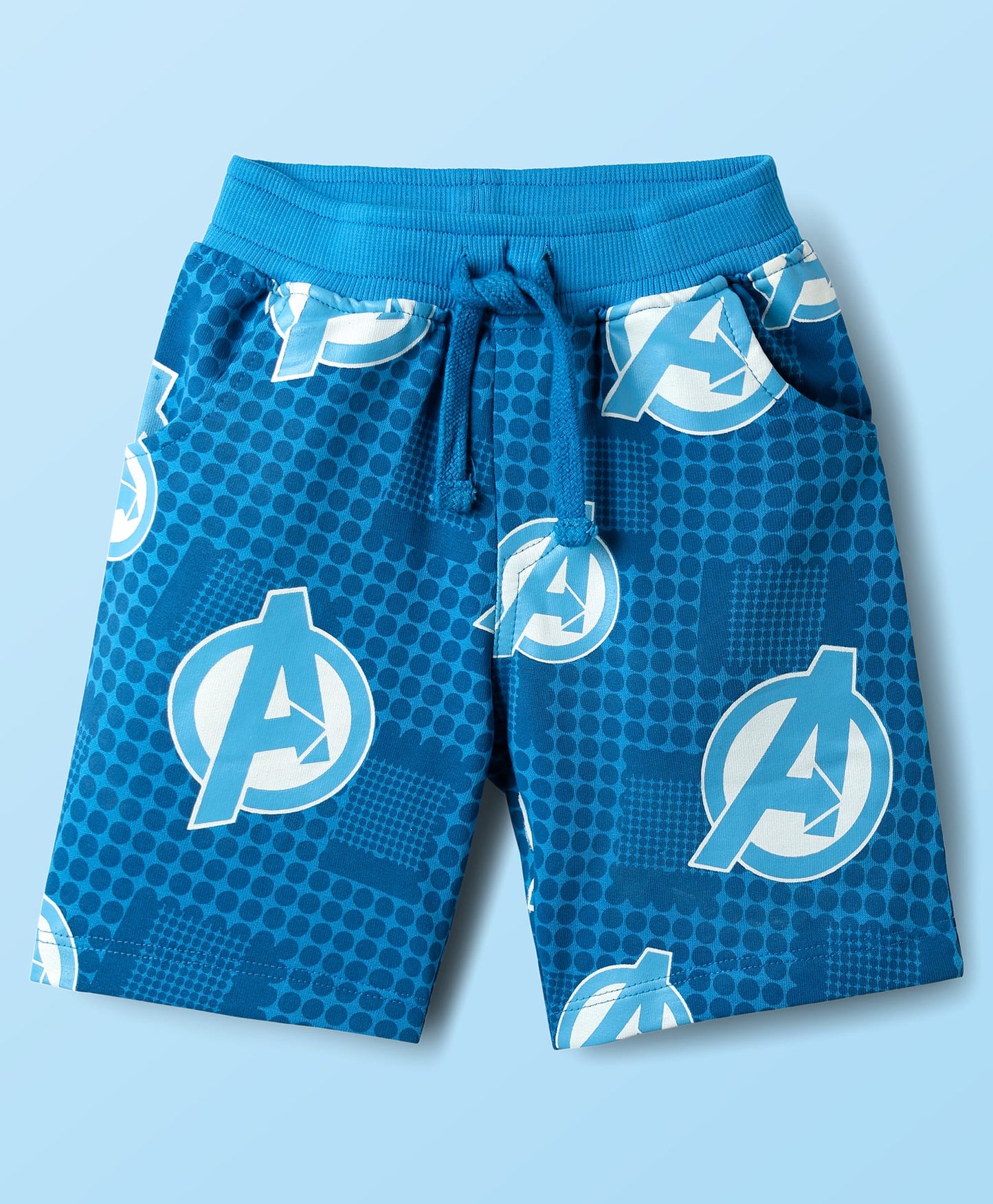Single Jersey Knit Half Sleeves Shirt & Shorts Co-Ord Set With Avengers Graphics & T-Shirt - Blue
