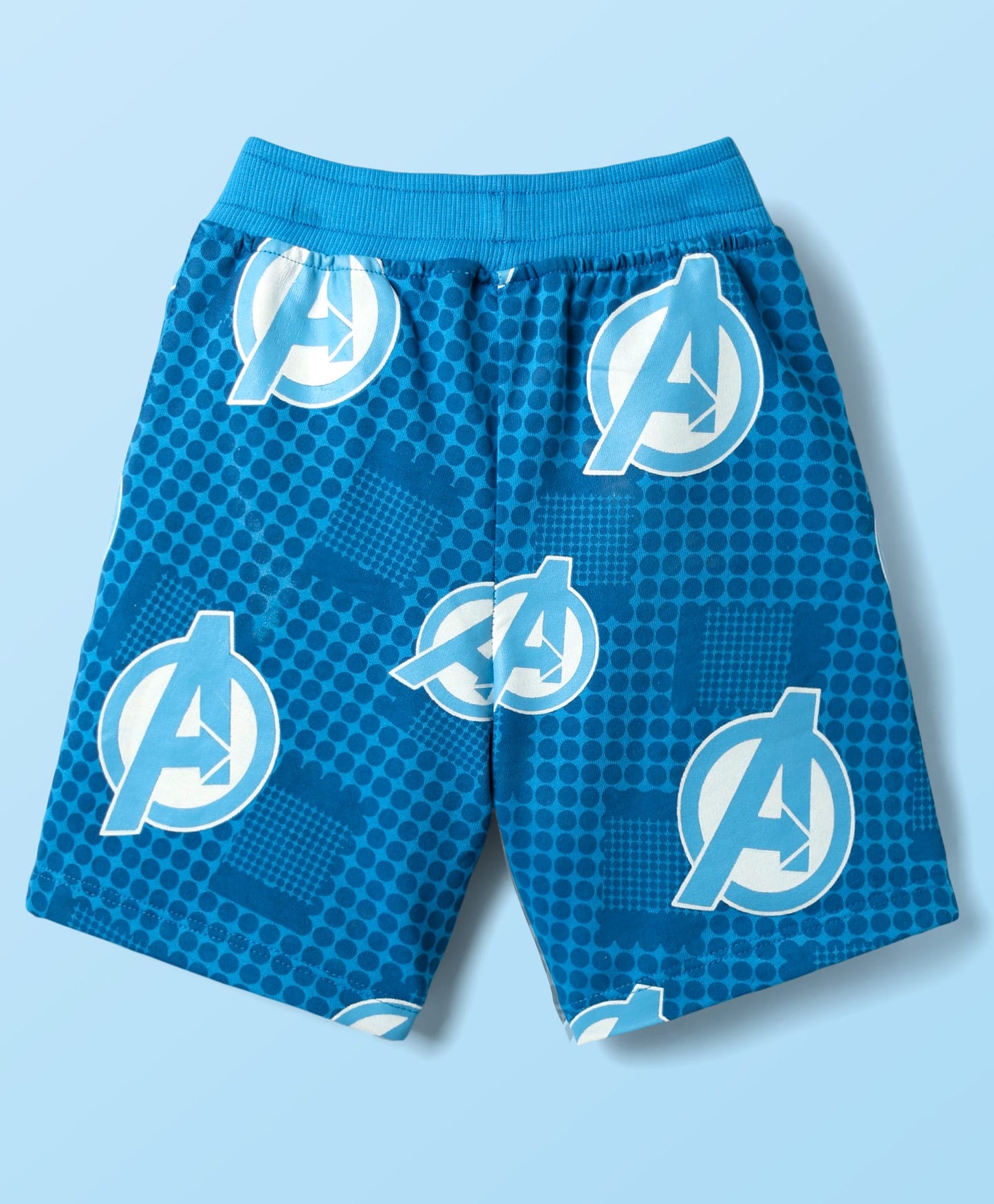 Single Jersey Knit Half Sleeves Shirt & Shorts Co-Ord Set With Avengers Graphics & T-Shirt - Blue