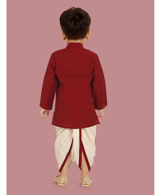 Cotton Silk Woven Full Sleeves Solid Coordinating Dhoti Kurta Set