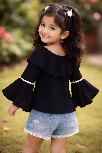 Girls’ Black Bell Sleeve Top