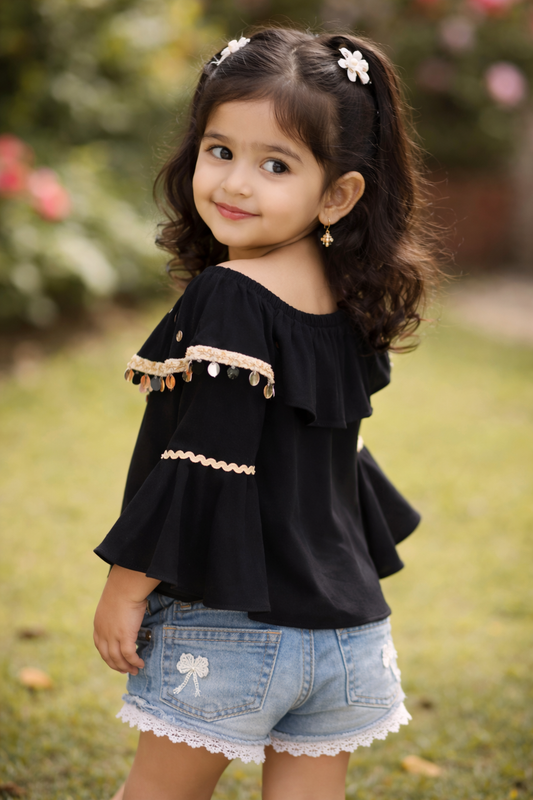 Girls’ Black Bell Sleeve Top